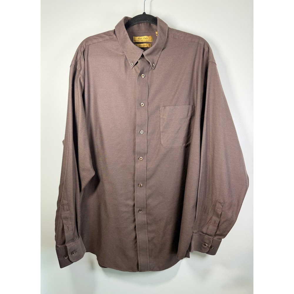 Roundtree & Yorke Gold Label Shirt Mens XL Brown Excellent Non-Iron Cotton Twill
